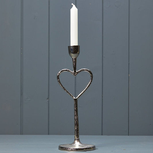 Silver Heart Candle Holder 28cm - Peppy & Sage