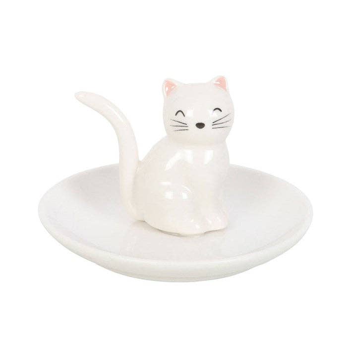Sitting White Cat Face Trinket Dish - Peppy & Sage