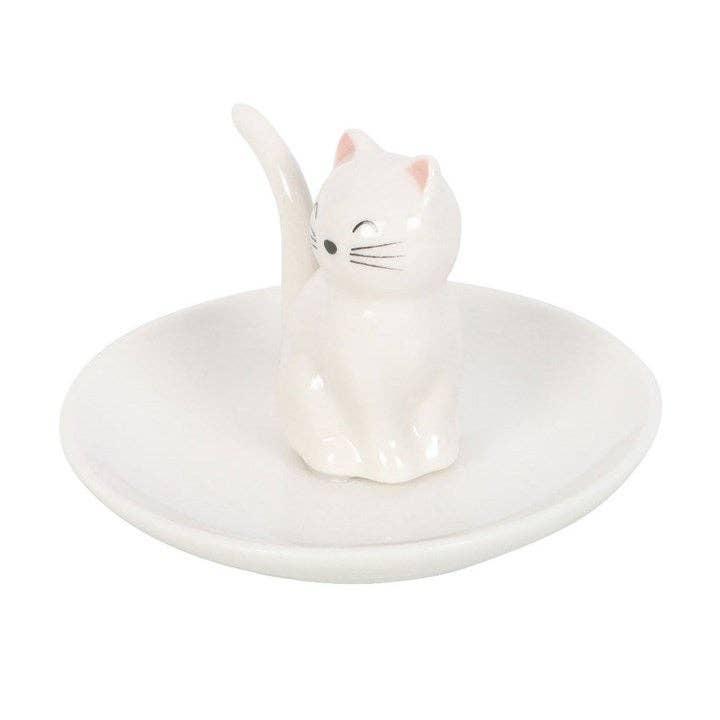 Sitting White Cat Face Trinket Dish - Peppy & Sage