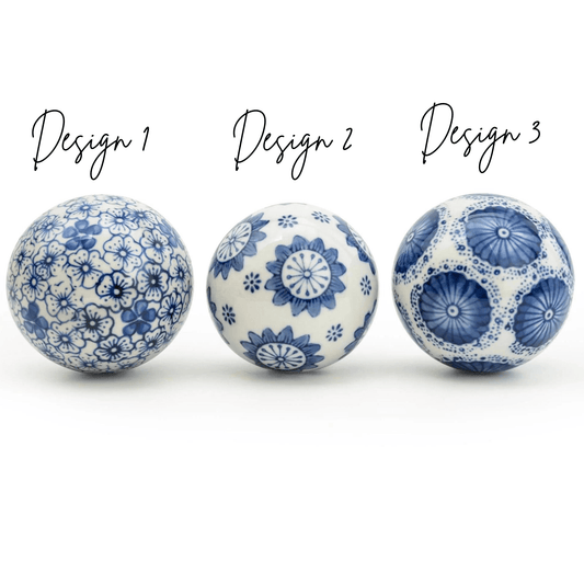 Sumatra Blue & White Decorative Ball 7cm - Choose Design - Peppy & Sage