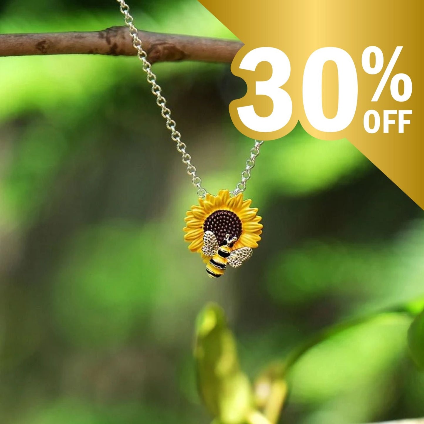 Sunflower with Bee Yellow Flower Pendant Necklace - Peppy & Sage