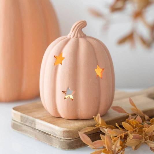 Terracotta Autumn and Halloween Pumpkin Tealight Holder 9cm - Peppy & Sage