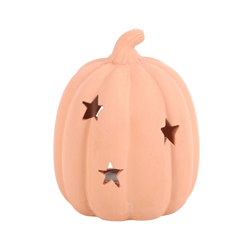 Terracotta Autumn and Halloween Pumpkin Tealight Holder 9cm - Peppy & Sage