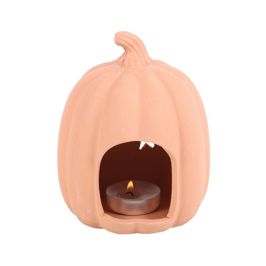 Terracotta Autumn and Halloween Pumpkin Tealight Holder 9cm - Peppy & Sage