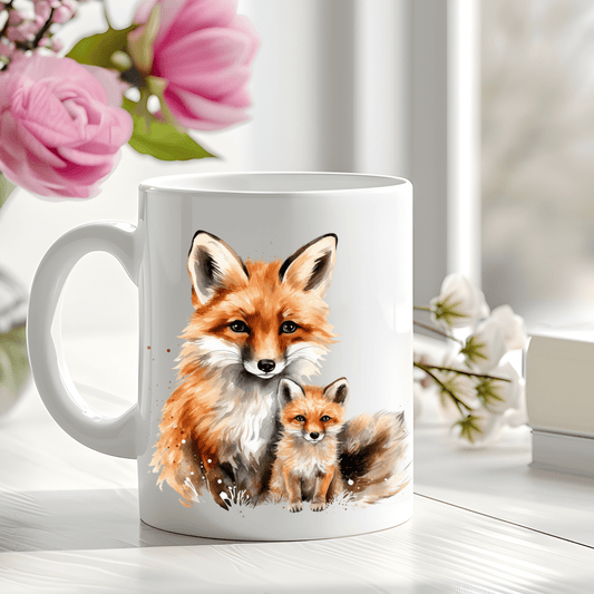 Watercolour Fox and Cub Mug - Peppy & Sage