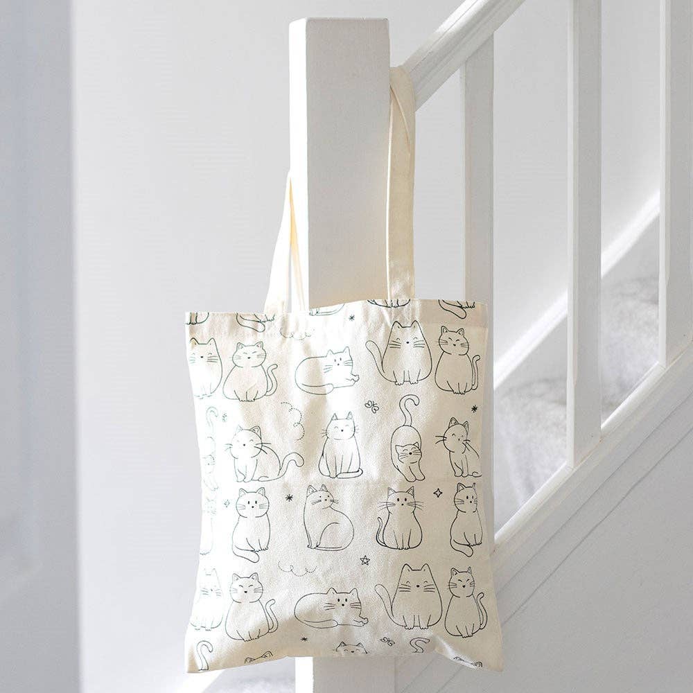 White Cat Print Tote Bag - Peppy & Sage