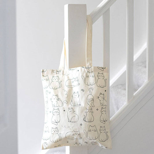 White Cat Print Tote Bag - Peppy & Sage