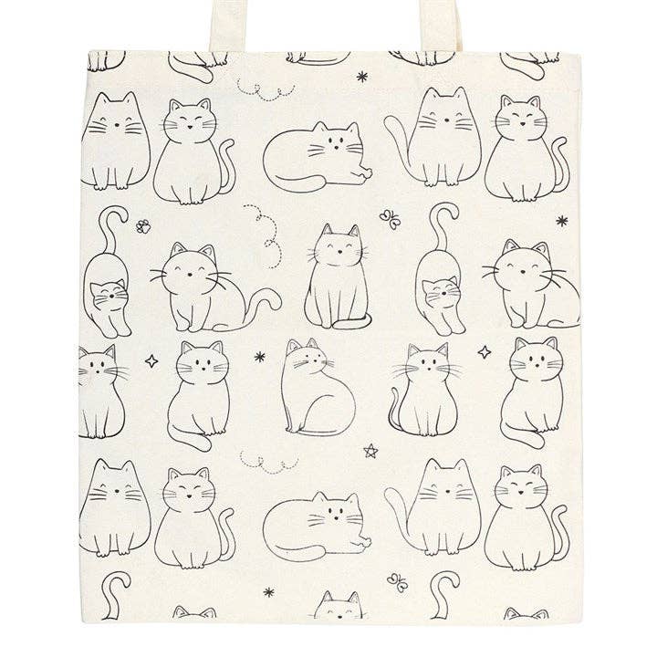 White Cat Print Tote Bag - Peppy & Sage