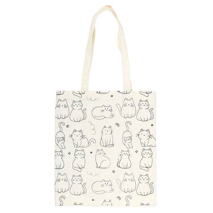 White Cat Print Tote Bag - Peppy & Sage
