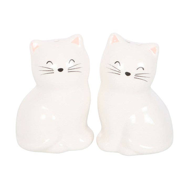 White Cat Shaped Salt and Pepper Shakers - Peppy & Sage