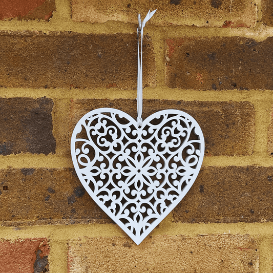 White Fretwork Wooden Heart - Peppy & Sage