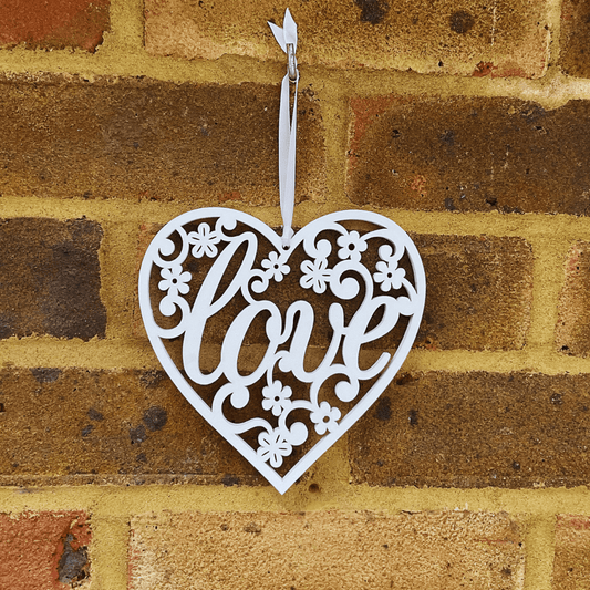 White Fretwork Wooden Heart Love - Peppy & Sage