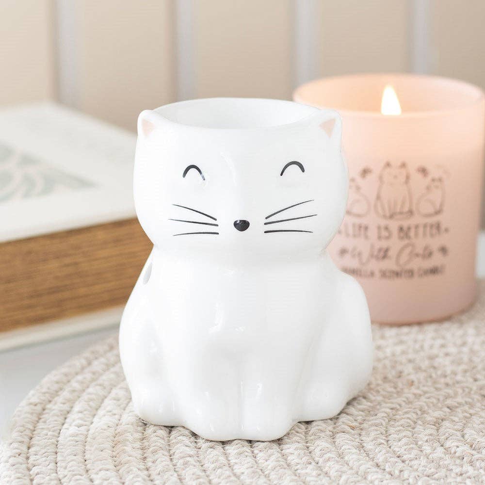 White Happy Cat Oil Burner - Peppy & Sage