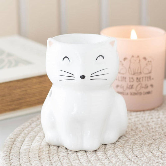 White Happy Cat Oil Burner - Peppy & Sage
