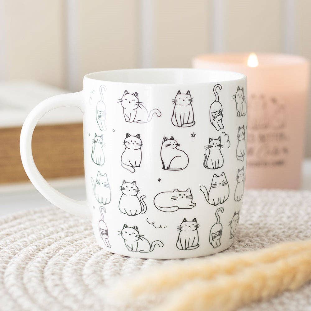 White Happy Cat Print Mug - Peppy & Sage