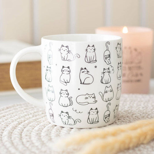 White Happy Cat Print Mug - Peppy & Sage