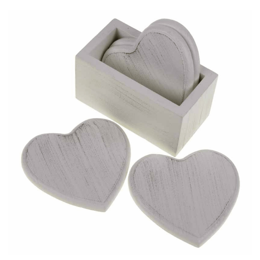 White Washed Heart Coaster Set - Peppy & Sage