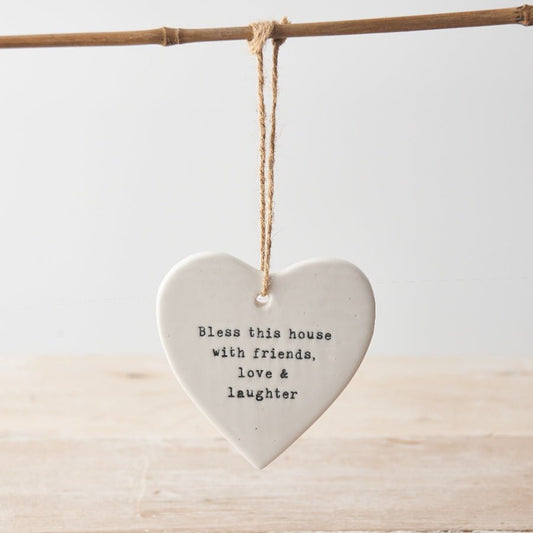 Bless This House With Friends Love and Laughter Ceramic Heart - Peppy & Sage