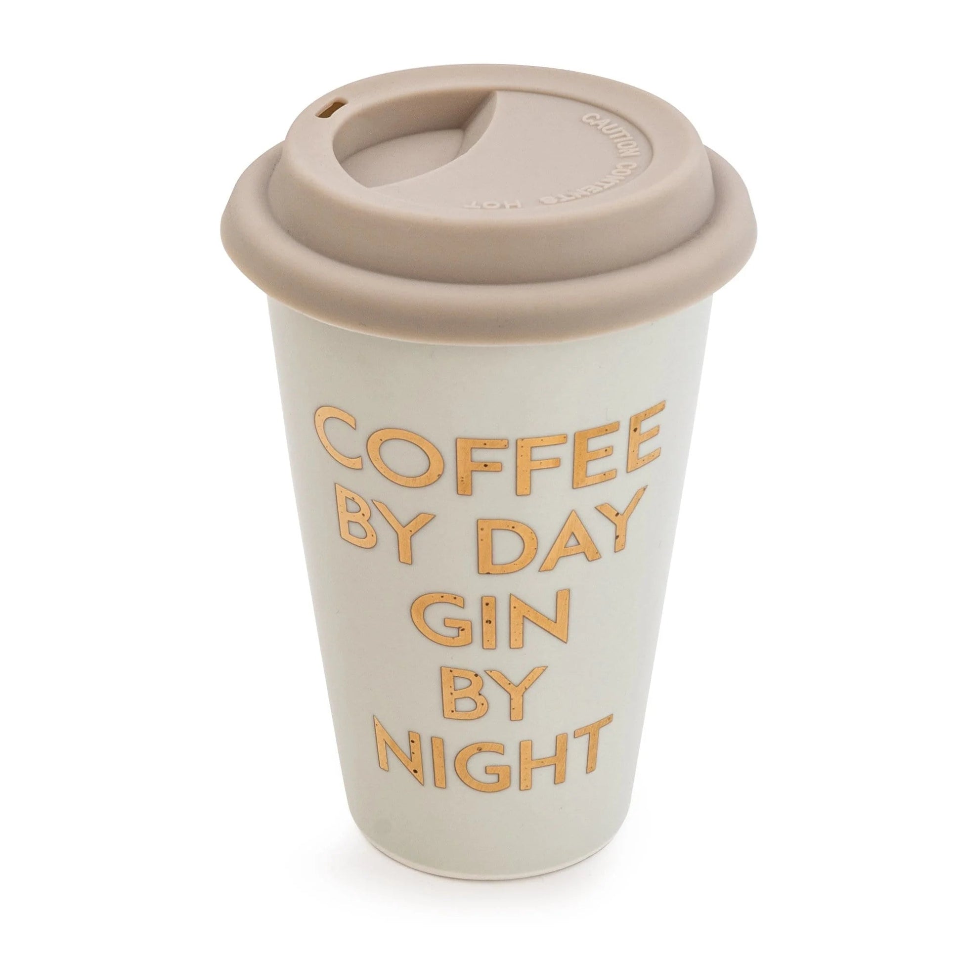 Bone China Travel Mug "Coffee by day gin by night" - Peppy & Sage