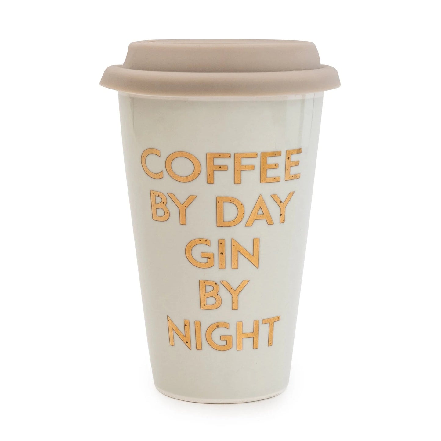 Bone China Travel Mug "Coffee by day gin by night" - Peppy & Sage