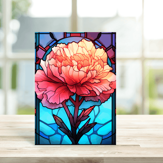 Carnation Stained Glass Greetings Card - Peppy & Sage
