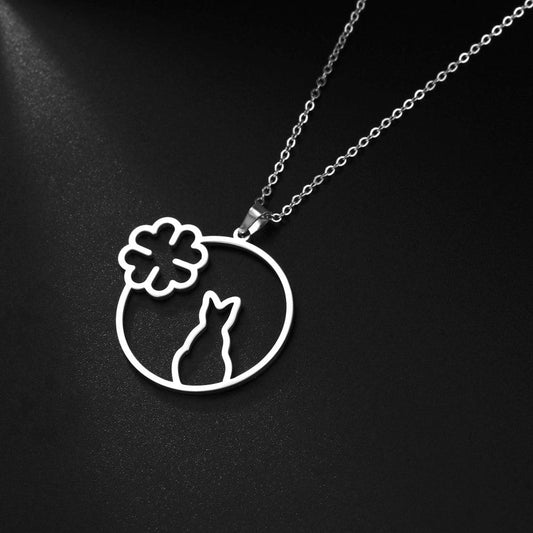 Cat and Flower Silhouette Necklace - Peppy & Sage