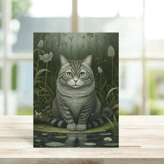 Cat on a Lilly Pad Greetings Card - Peppy & Sage