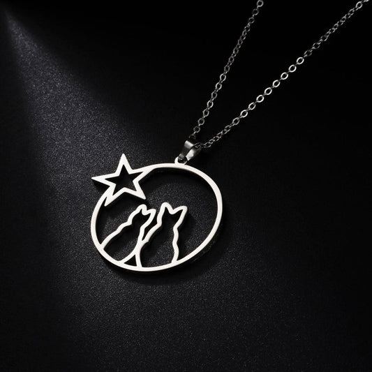Cats and a Star Silhouette Necklace - Peppy & Sage