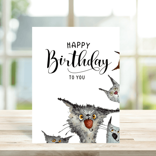 Cheeky Peeking Cats Birthday Card - Peppy & Sage