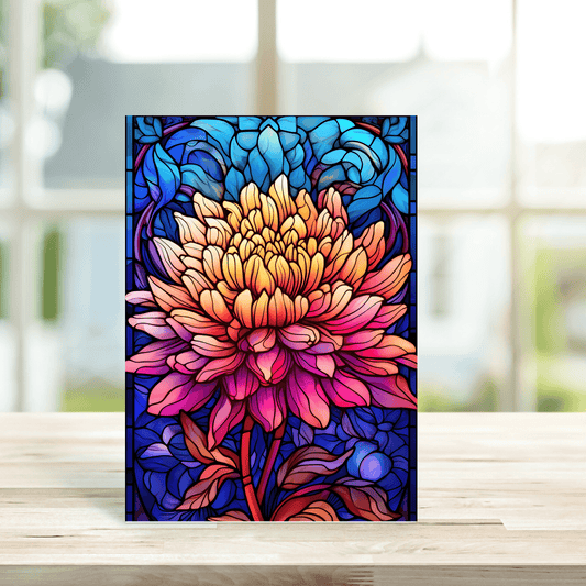 Chrysanthemum Stained Glass Greetings Card - Peppy & Sage