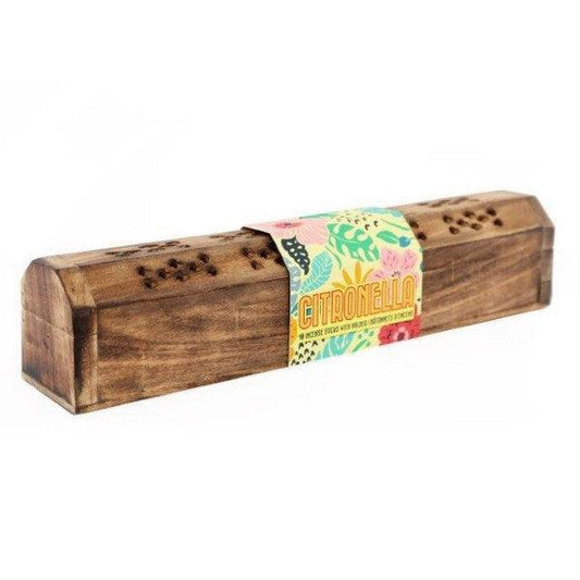 Citronella Incense Sticks In A Mango Wood Holder Box - Peppy & Sage