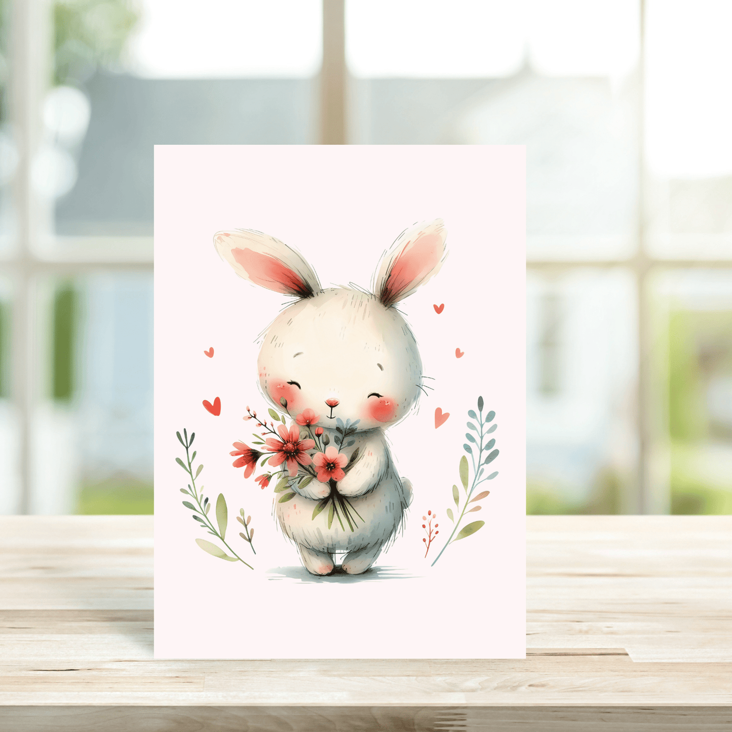 Cute Rabbit with Bouquet Greetings Card - Peppy & Sage