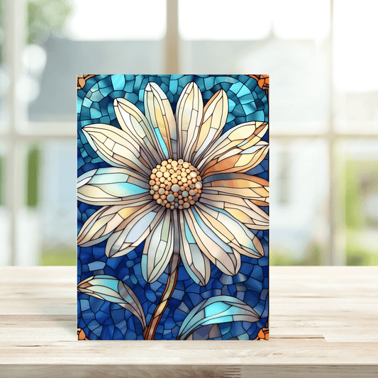 Daisy Stained Glass Greetings Card - Peppy & Sage