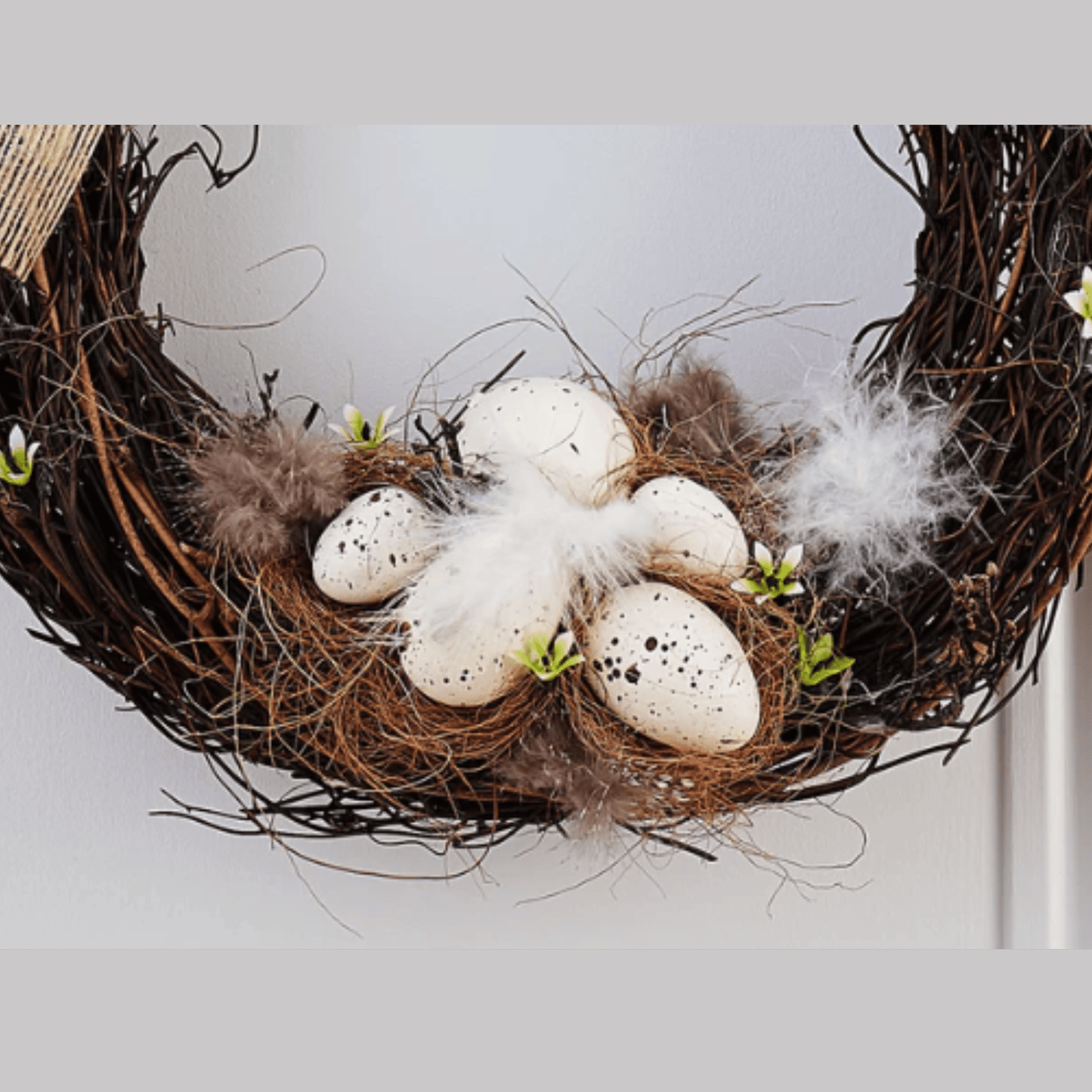 Easter Wreath with Eggs and Feathers Detail 33cm - Peppy & Sage