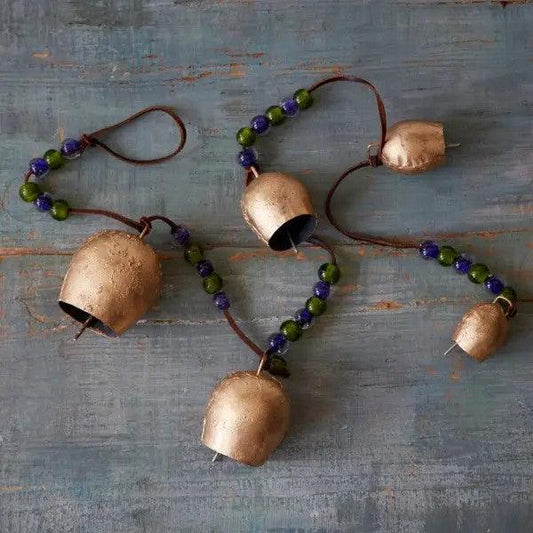 Handmade Hanging String of Gold Cow Bells - Peppy & Sage