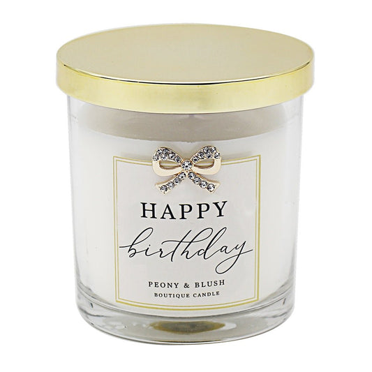 Happy Birthday Luxury Candle with Diamonte Bow Detail - Peppy & Sage