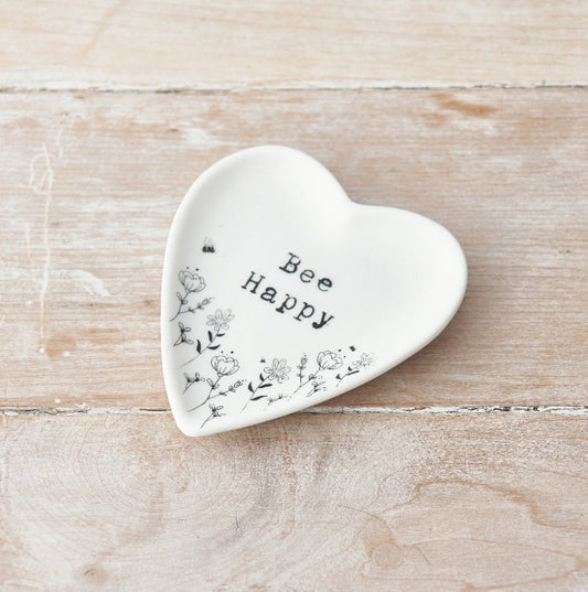 Heart Shaped Bee Happy Trinket Dish with Flowers - Peppy & Sage