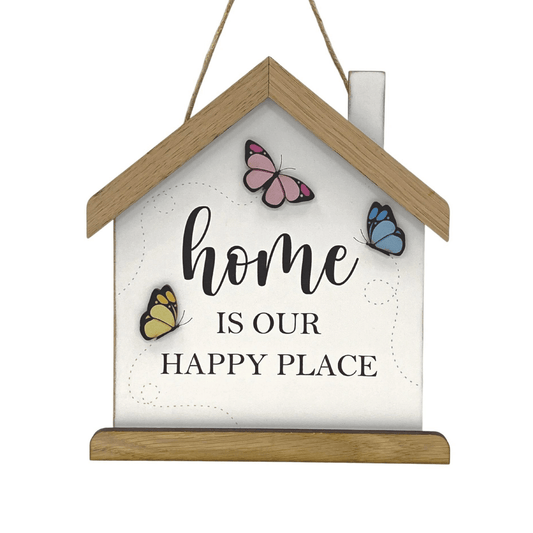 "Home Is Our Happy Place" Wooden House Hanger - Peppy & Sage