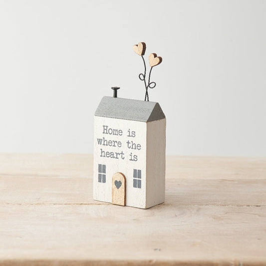 Home is Where the Heart Is Wooden House with Hearts 14cm - Peppy & Sage