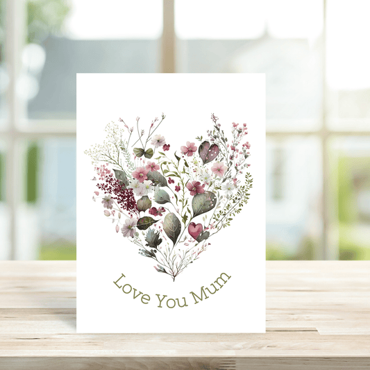 I Love You Mum Floral Heart Card - Peppy & Sage