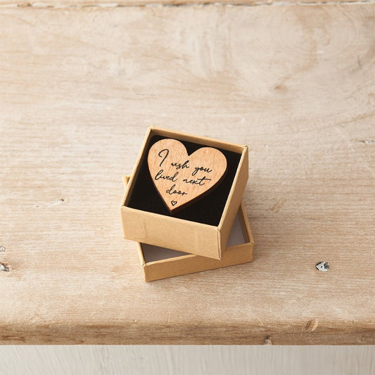 Mini Wooden Heart Token "I Wish You Lived Next Door” 4cm - Peppy & Sage