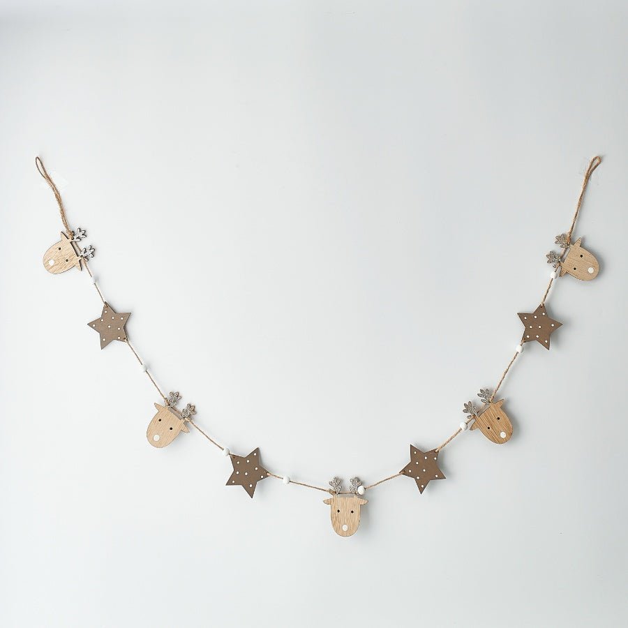 Neutral Reindeer and Star Wooden Garland - Peppy & Sage