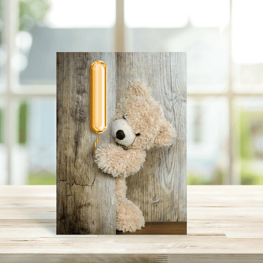 Peeking Teddy Age Card - Peppy & Sage