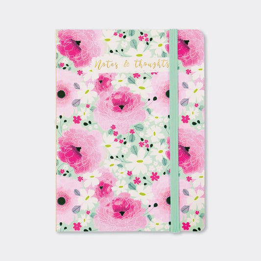 Pink Floral Notes and Thoughts Notebook A6 - Peppy & Sage