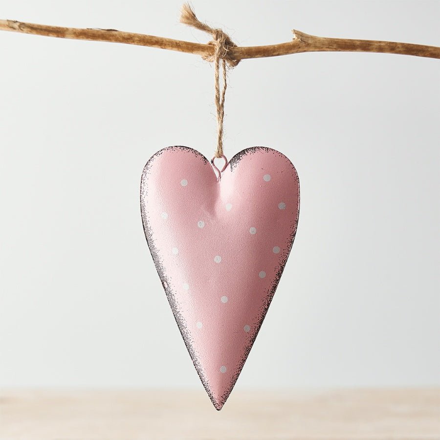 Pink Metal Spotted Heart 11cm - Peppy & Sage