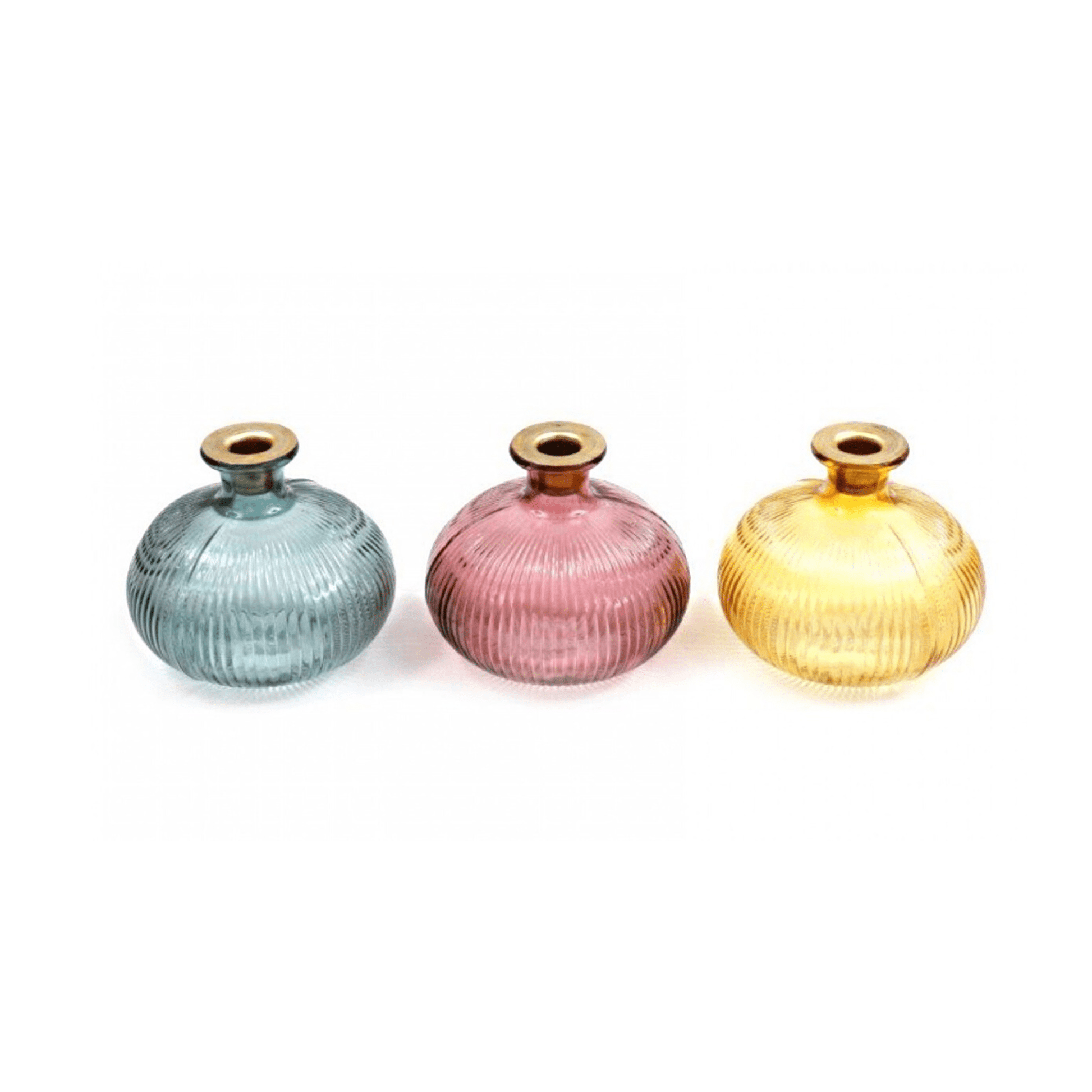Ribbed Glass Vase With Antiqued Gold Rim ~ Various Colours Available - Peppy & Sage