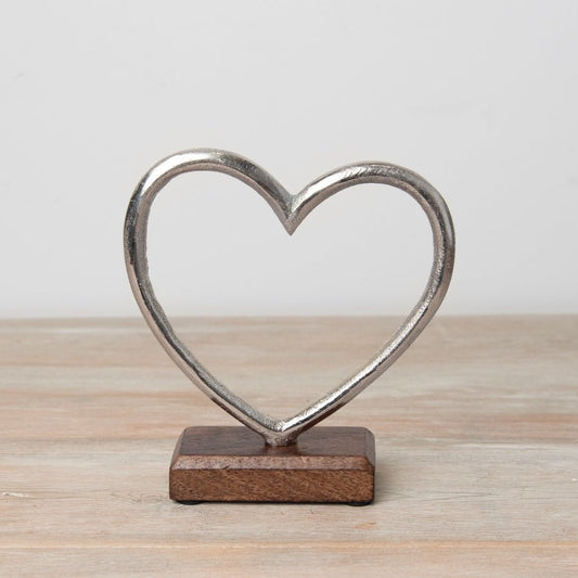 Silver Heart on Wooden Base 23cm - Peppy & Sage