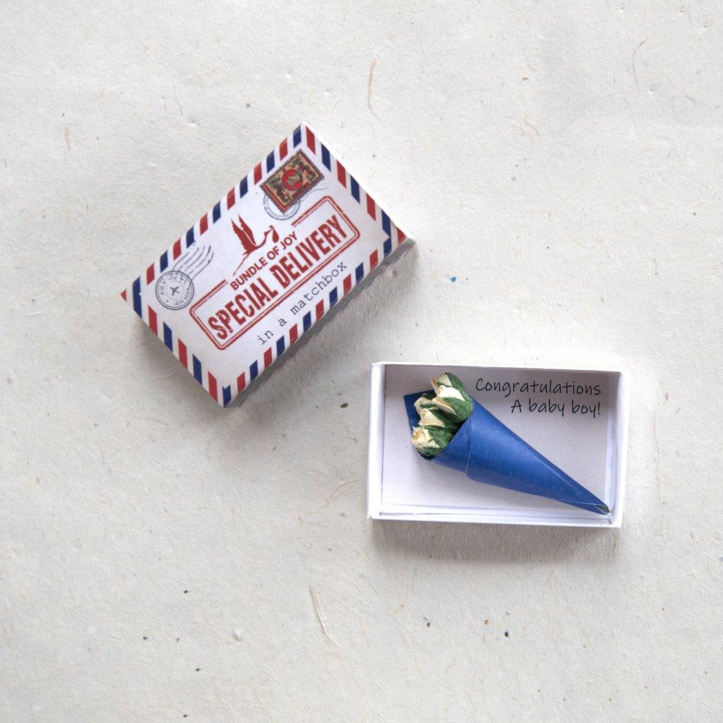 Special Delivery Baby Boy Matchbox Gift - Peppy & Sage