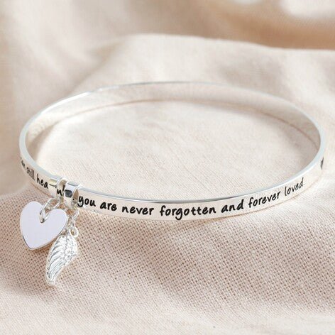 Special Memorial Bangle Never Forgotten in Silver - Peppy & Sage