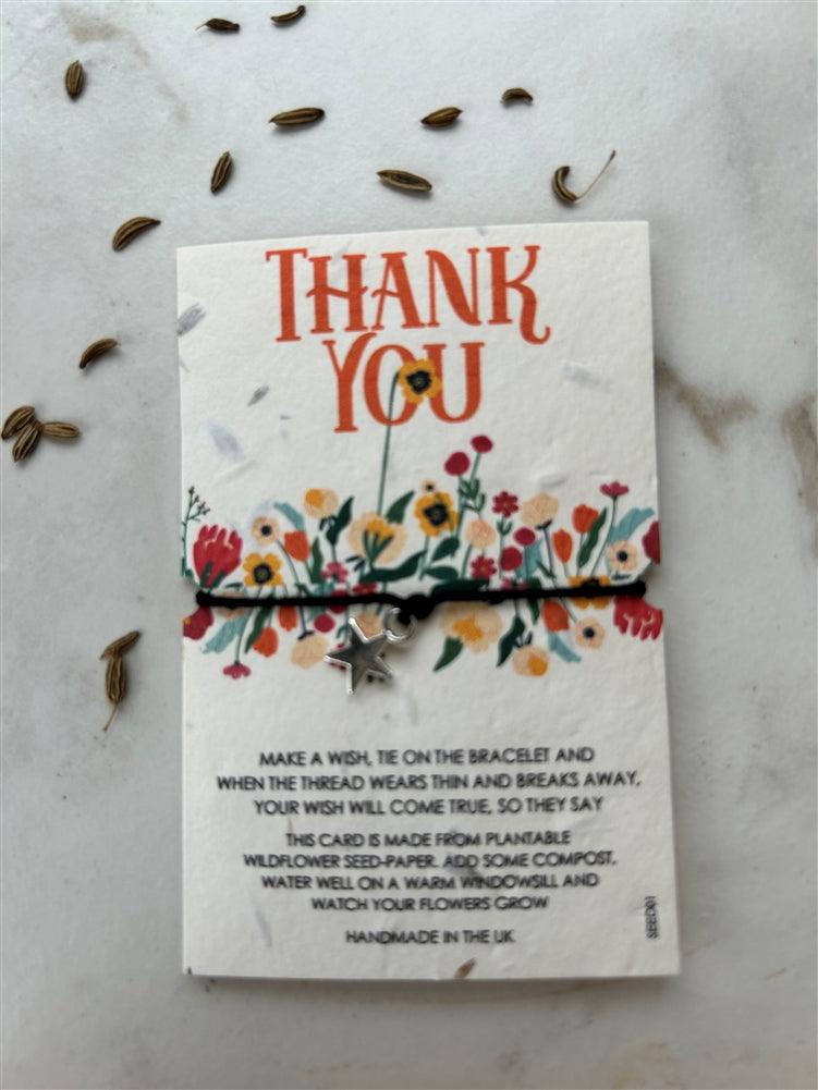 Thank You Wish Bracelet with Plantable Seeded Backing Card - Peppy & Sage